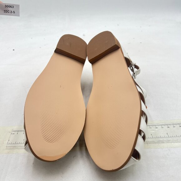 FSJ White Closed Toe Low Block Heel Woven Roman Ankle Strap Hollow Caged Sandals - Picture 7 of 8